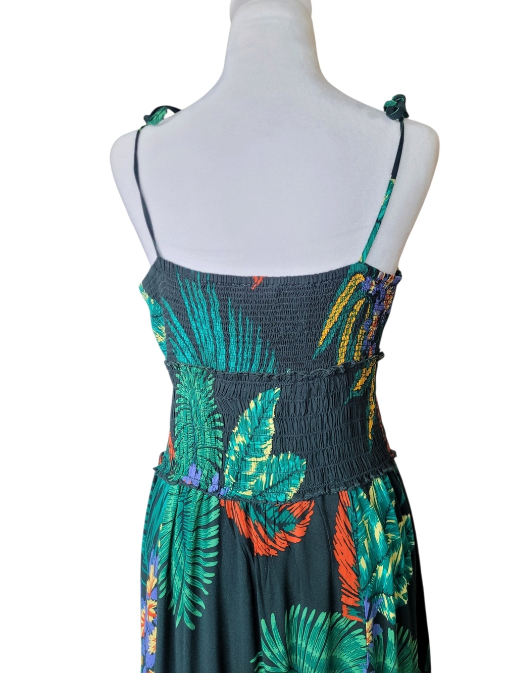 Patrons of Peace Tropical Floral Maxi Dress Smocked Waist Slit Skirt Green M - Picture 6 of 13